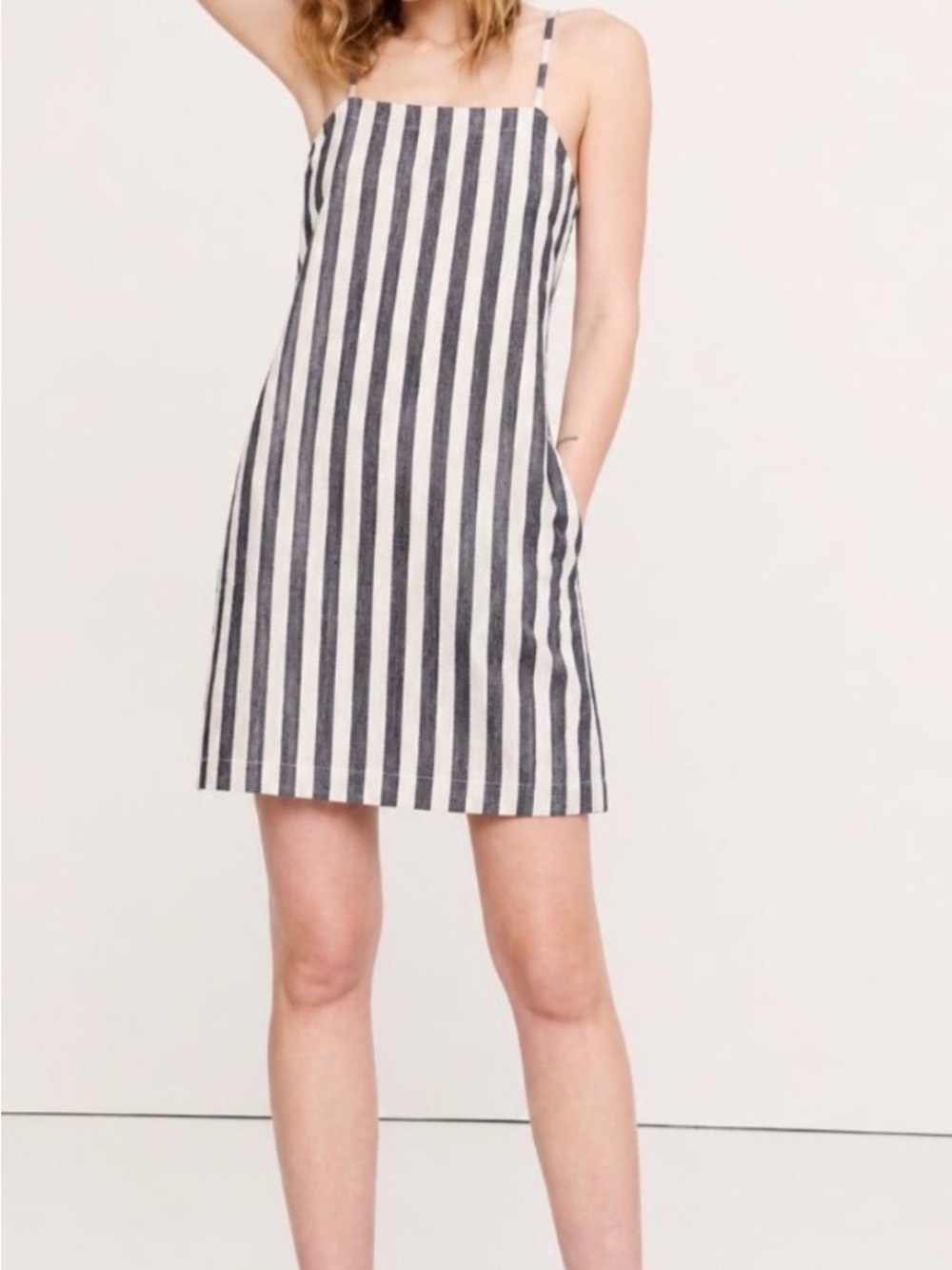 A New Day Striped Linen blend shift dress Size M